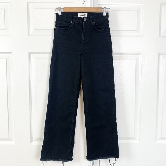 Reformation Emma High Rise Wide Leg Raw Hem Jean Black Size 25 - Picture 3 of 6